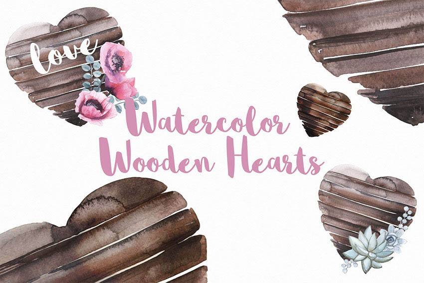 Watercolor Wooden Heart Graphics