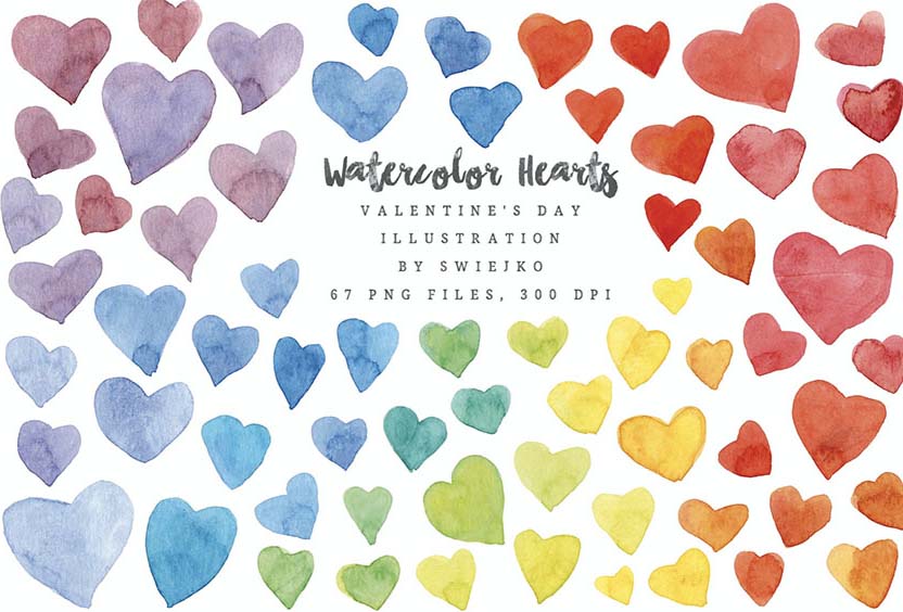 Watercolor Rainbow Heart Graphics Valentines Day