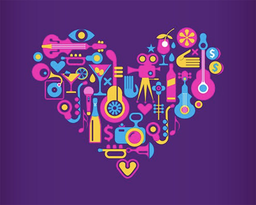 4 Disco Party Heart Shape Vector Designs