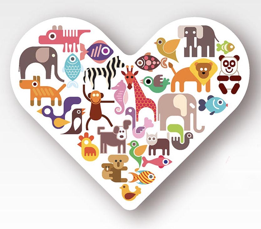 Animals Birds and Fish Heart Shape Vector Design