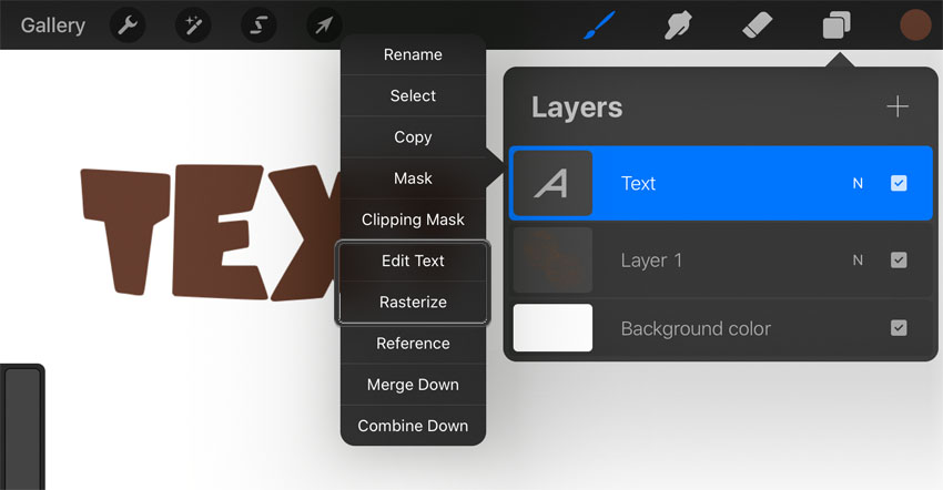 Procreate Text Layer Options