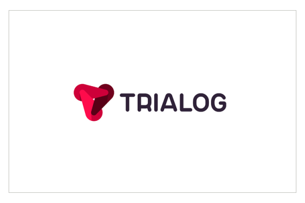 Trialog logo: 3 dynamic forces forming T letter by Alex Tass