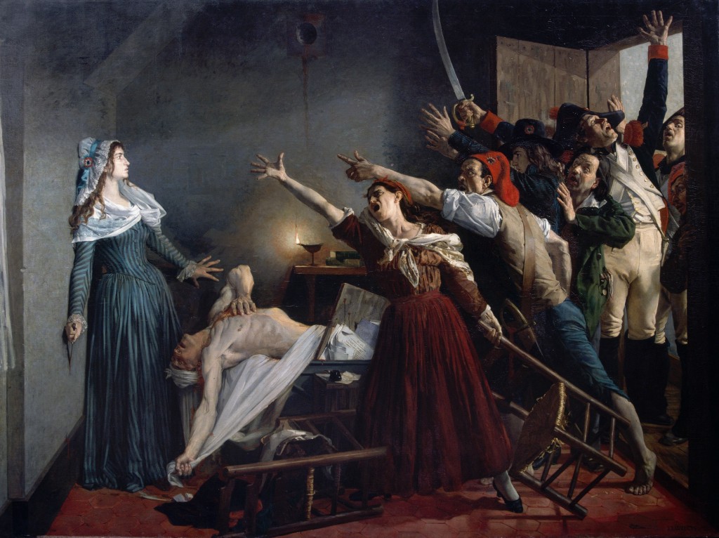 Image caption: Painting of the assassination of Jean-Paul Marat by Girondist sympathizer Charlotte Corday on 13 July 1793