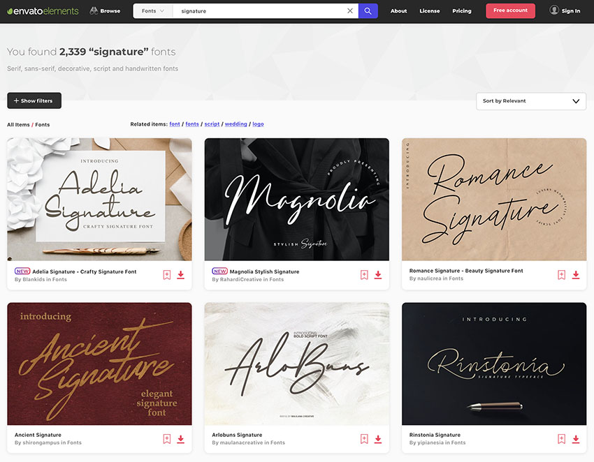 Unlimited Signature Font Downloads at Envato Elements