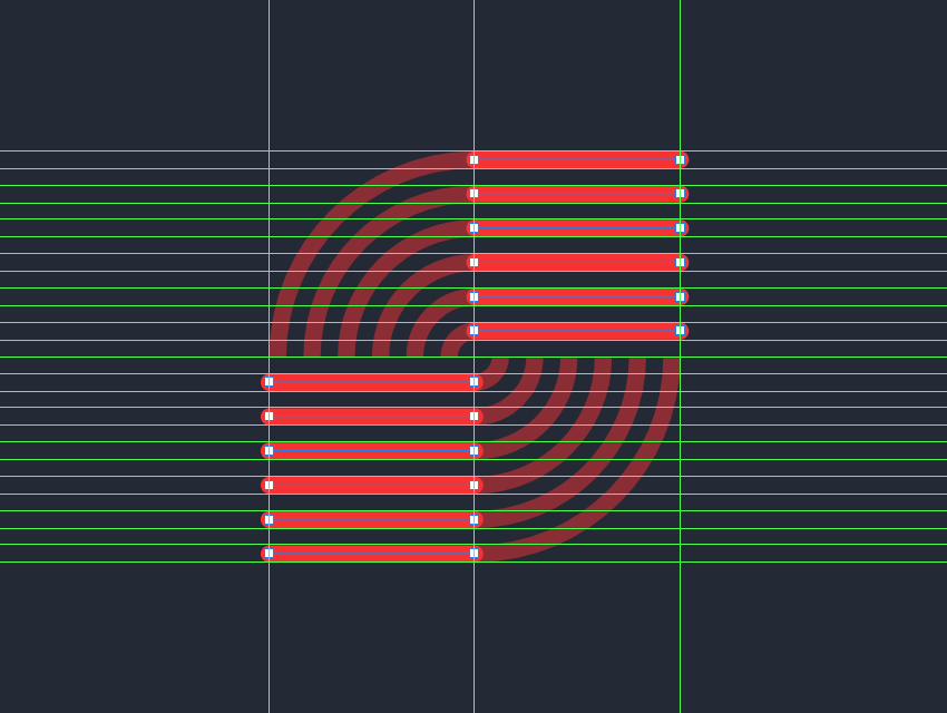 adding the horizontal lines to the inner section of the larger circle