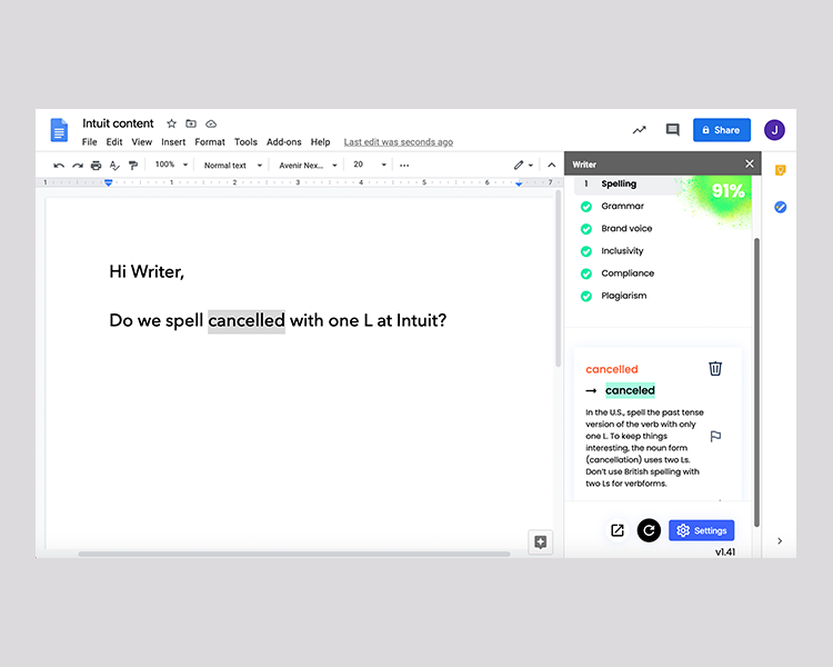 Screenshot of Writer with a question typed