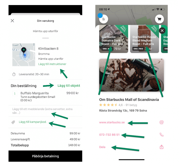 Two screenshots with low contrasts in app-links.
