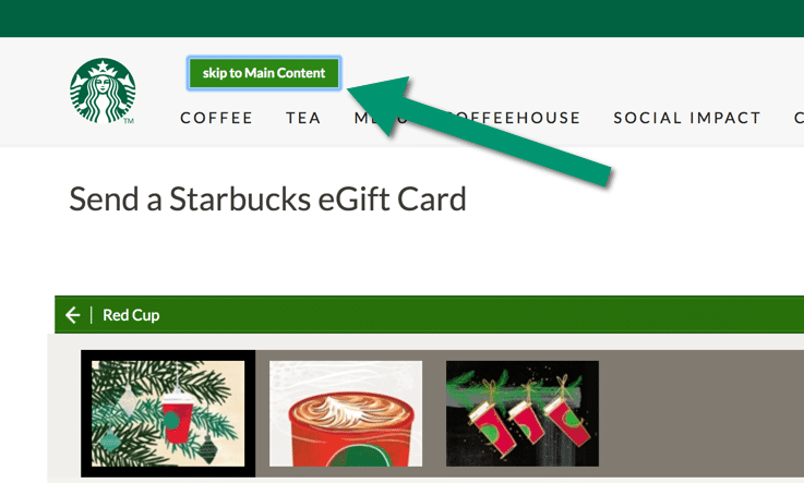 Skip to content link on Starbuck's site.