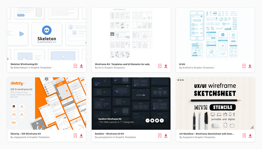 choose from 100s of wireframing kits on Envato Elements