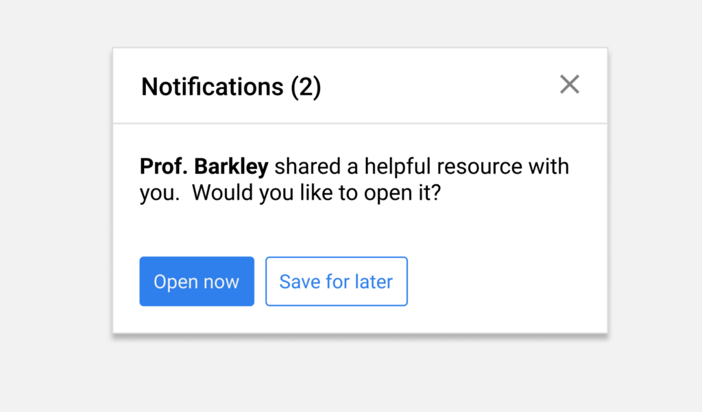Notiication modal letting you know that there are shared items for you