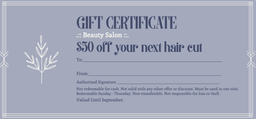 Gift Certificate Template for a Beauty Shop