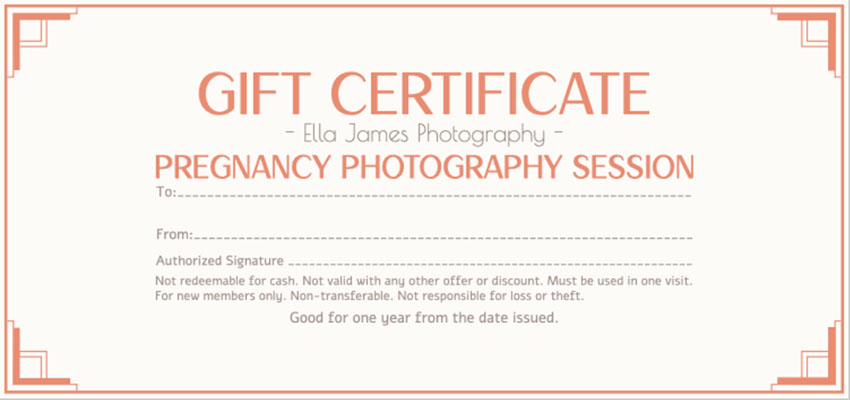 Gift Certificate Template for Photography Session