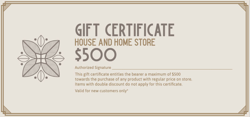 Gift Certificate Template for Home Store