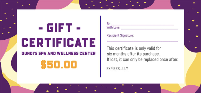 Gift Certificate Template for a Wellness Centre
