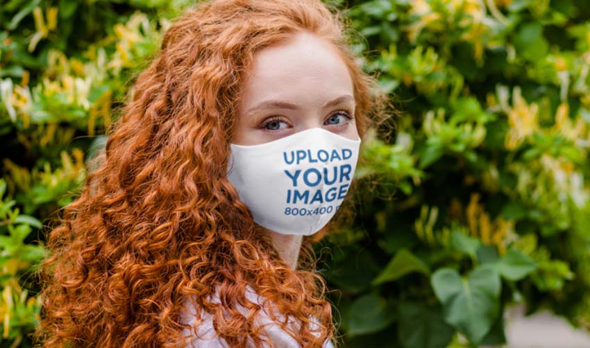 Model Wearing Fabric Mask Mockup