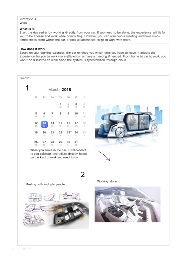 4th prototyped concept — focusing on allowing users to work from their car, either alone or in meeting.