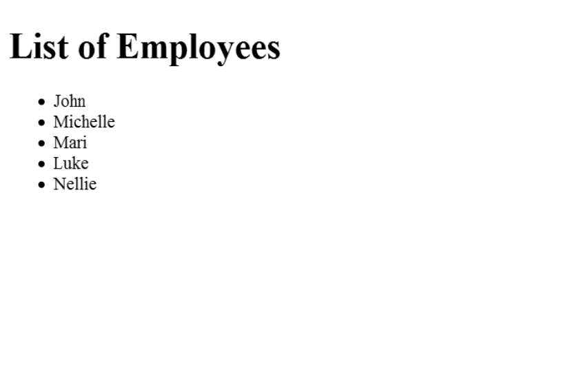 Output showing a list of employees
