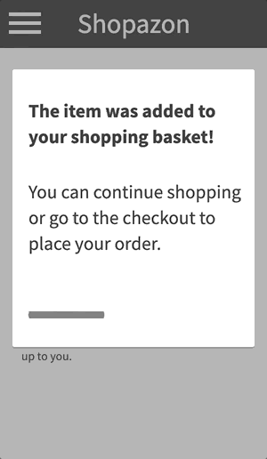 The progress bar is transformed into the checkout icon in the lower right corner.