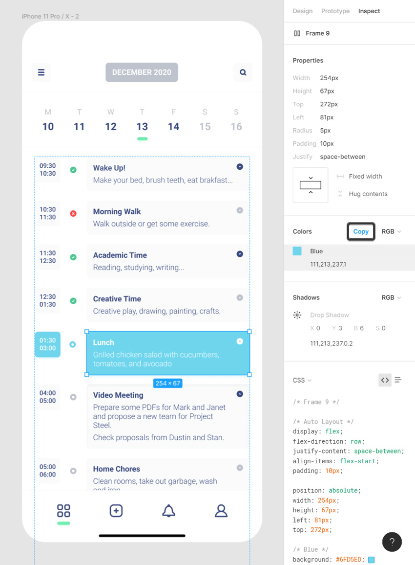 copy properties inspect panel