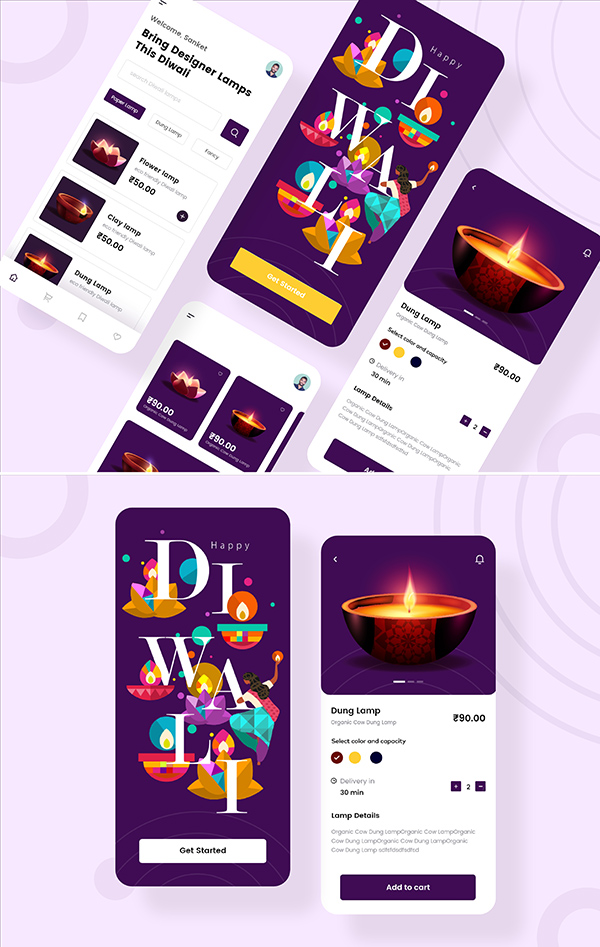 Free Diwali e-commerce App UI kit