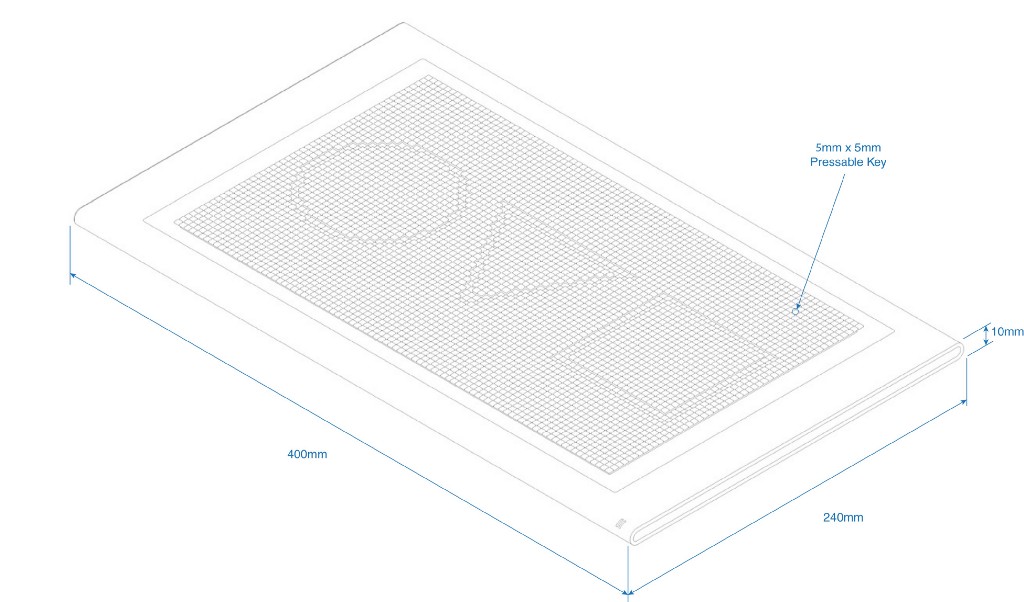 Isometric blueprint of the new tactile display that looks like a tablet.