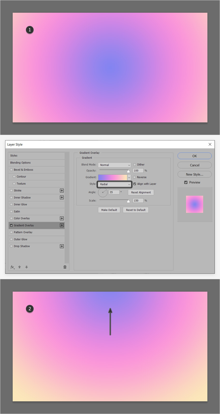 layer style radial gradient