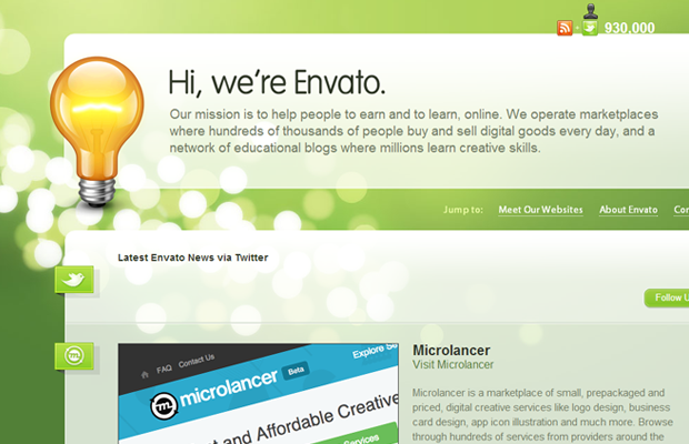 green envato website layout portfolio