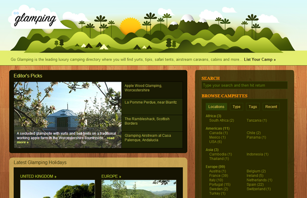 goglamping luxury camping green trees forest website