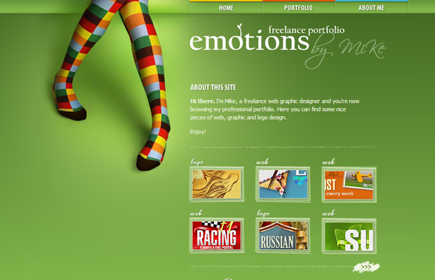 emotions portfolio website layout green design