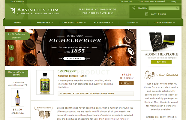 europes absinthe vendor online green website layout