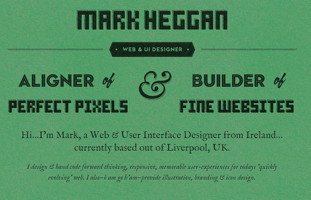 mark heggan website green layout design