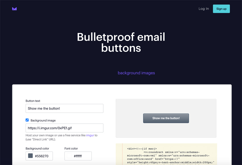 Campaign Monitor Bulletproof email buttons tool.