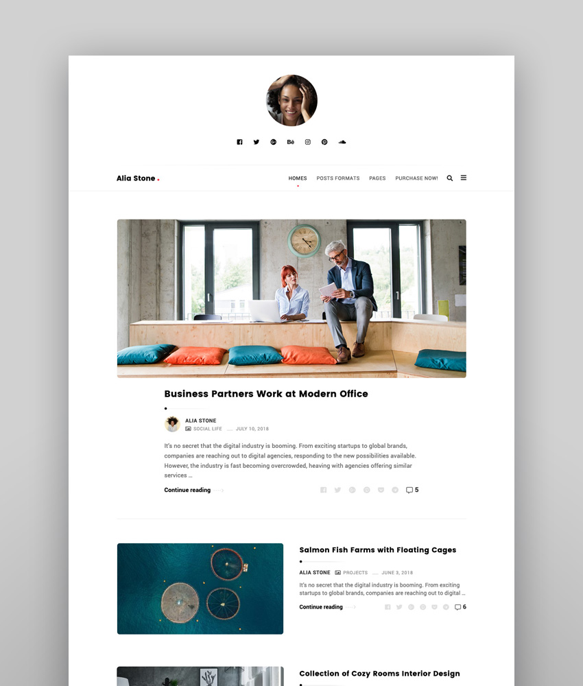 Alia - Minimal Personal Blog Inspiration Responsive WordPress Theme