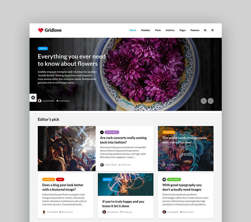 Gridlove Simple Magazine WordPress Theme Design