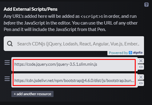 The required Bootstrap JavaScript files