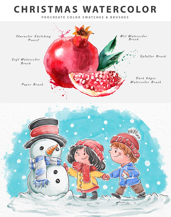 Christmas Watercolor Procreate Brushes