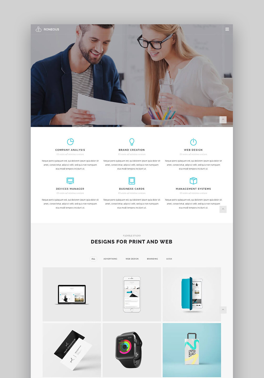 Roneous Minimal Clean WordPress Theme Design