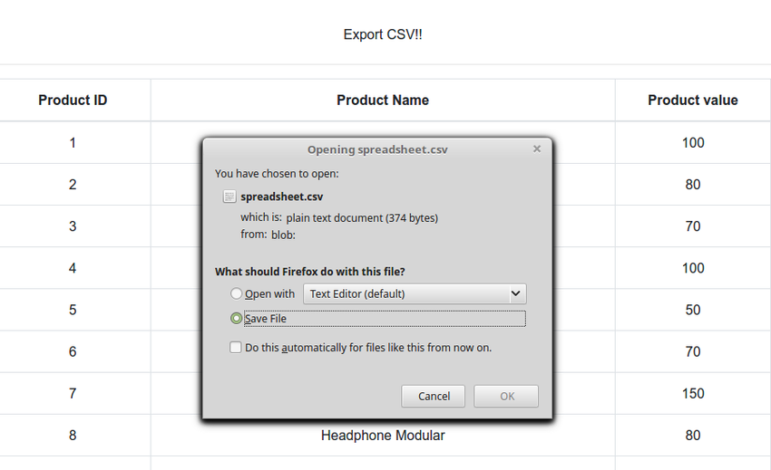 export csv