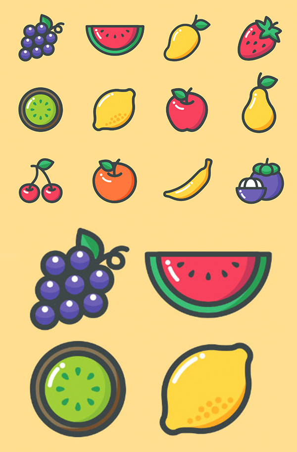 Colored Fruit Icons - 12 Icons