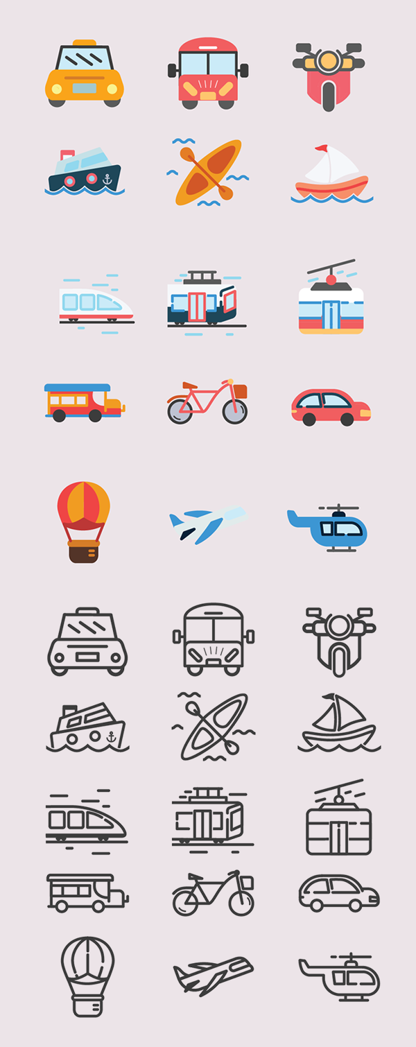 Free Transportation Icons - (15 Line and Solid Icons)