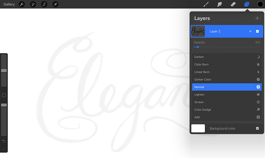 procreate calligraphy opacity