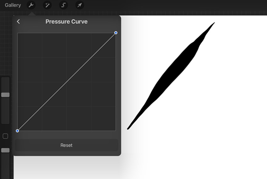 procreate edit pressure curve