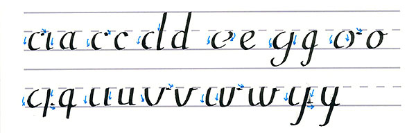 roundhand script - curved stroke lowercase letters