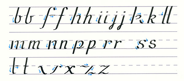 roundhand script - downward stroke lowercase letters