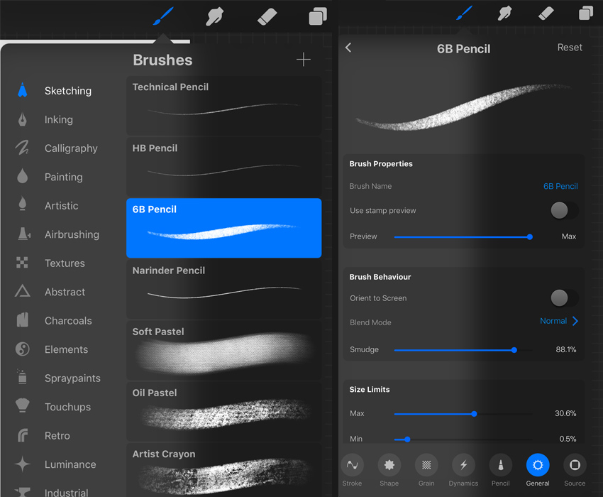 sketch brush settings