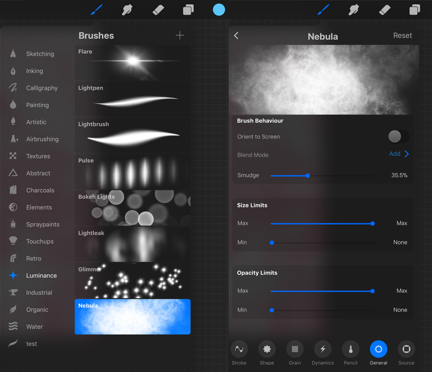 nebula brush settings