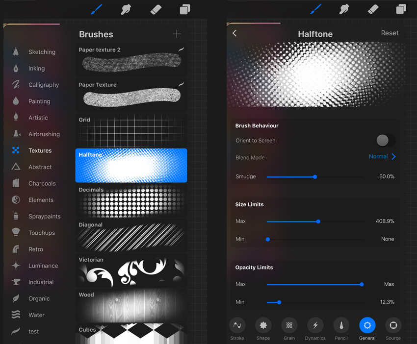 halftone brush settings