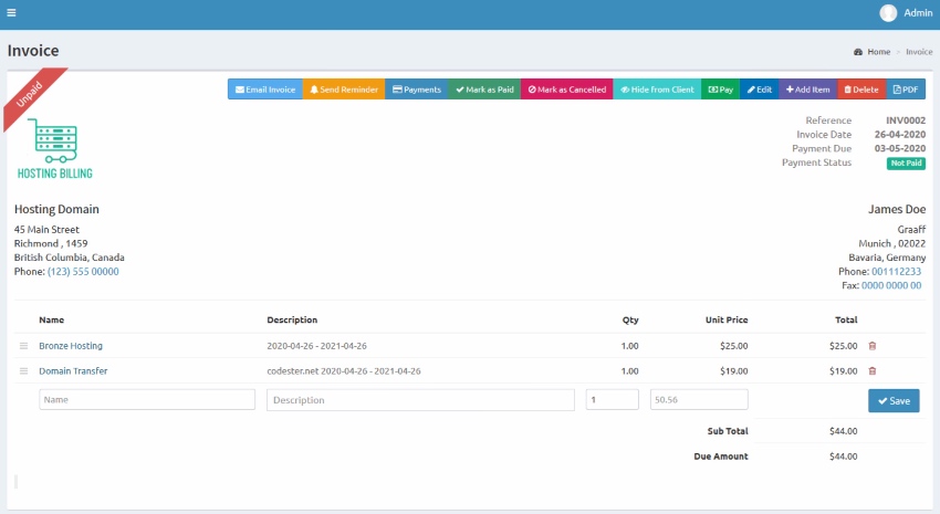 Hosting Billing - Domain and Web Hosting Invoicing System with CMS