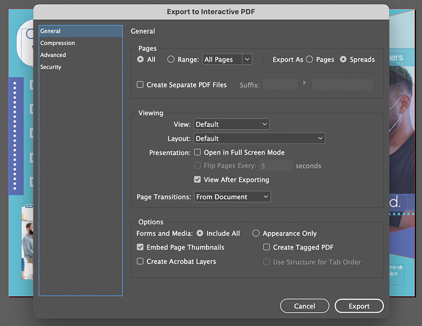 indesign export settings
