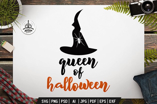 Queen Of Halloween Logo Retro Vector Vintage Badge